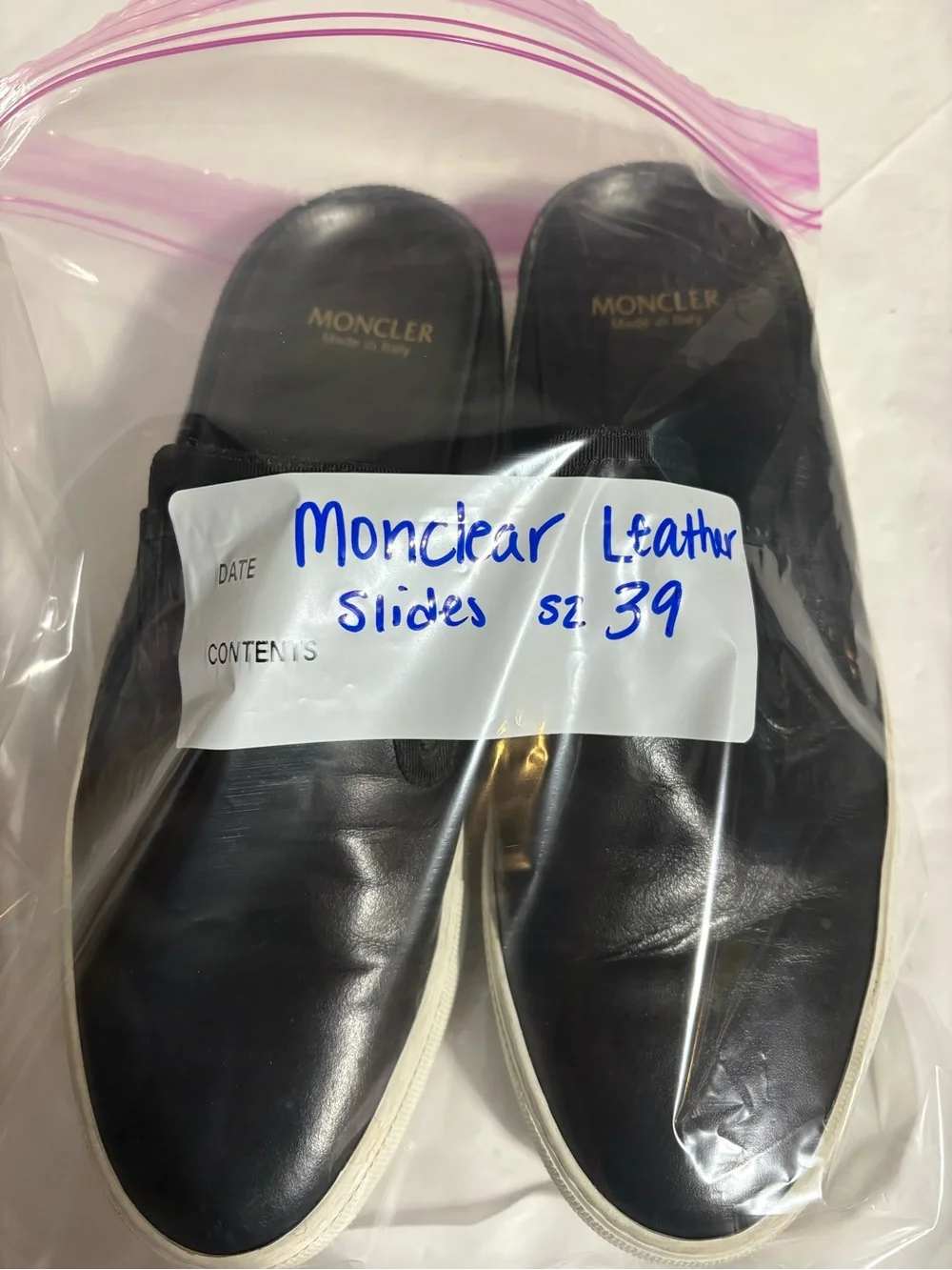 Moncler Black Leather Slip-On Loafers with White Sole